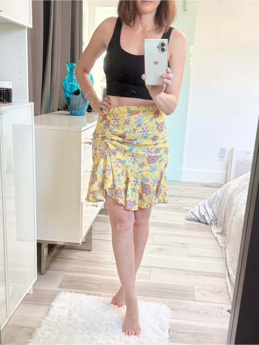 Max Studio Yellow Floral Ruffle Skirt